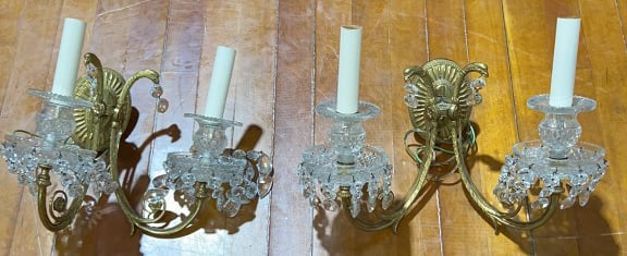 PAIR OF QUALITY BRONZE CRYSTAL WALL SCONCES (1 of 3)