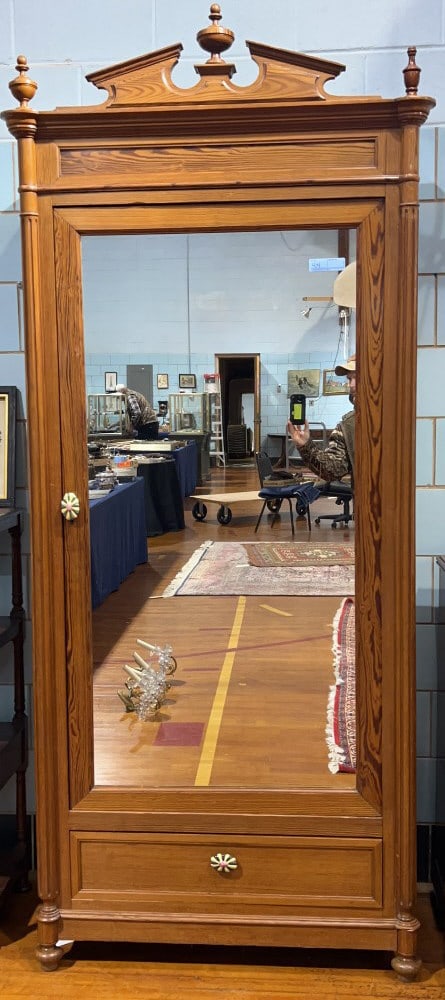 ANTIQUE CHESTNUT 1 DOOR MIRRORED ARMOIRE: 95" X 41" X 19-1/2"