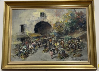 ERMOGENE MIRAGLIA OIL ON BOARD OF ITALIAN MARKET P