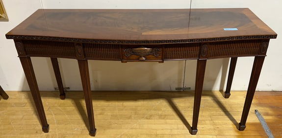 CUSTOM MADE BANDED MAHOGANY CARVED HALL TABLE