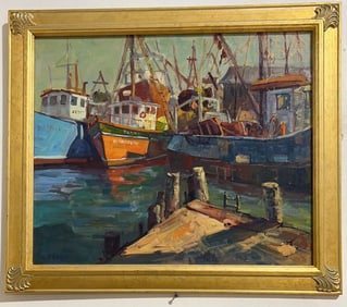 WALTER J. PASKO OIL ON BOARD OF A HARBOR SCENE
