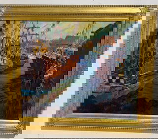 WALTER J. PASKO OIL ON BOARD OF A HARBOR SCENE