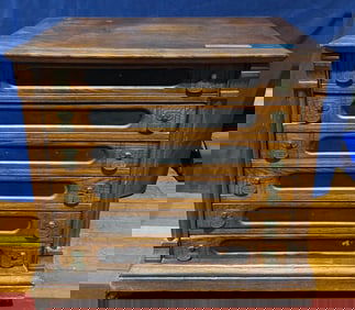 ANTIQUE OAK 6 DRAWER SPOOL CABINET