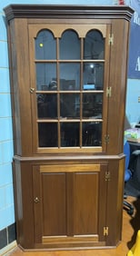 HANDMADE SOLID MAHOGANY 2 PIECE CORNER CUPBOARD