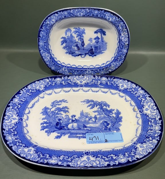 DOULTON BLUE TRANSFERWARE PLATTER & BOWL (1 of 12)