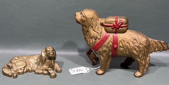 CAST IRON DOG BANK & BRASS INK WELL
