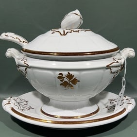 4 PIECE A. SHAW TEA LEAF IRONSTONE SAUCE TUREEN