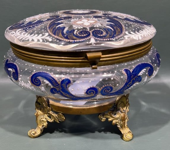 ANTIQUE ENAMEL PAINTED DRESSER BOX: 5" X 7"