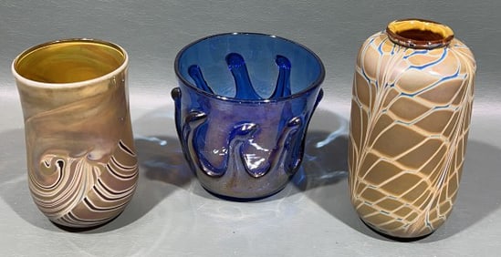 3 SIGNED ART GLASS VASES