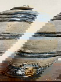 BLUE DECORATED STONEWARE KEG