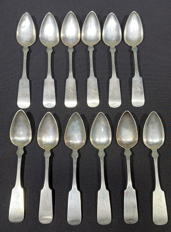 SET OF 12 ENGLISH COIN SILVER SPOONS (1 of 4)