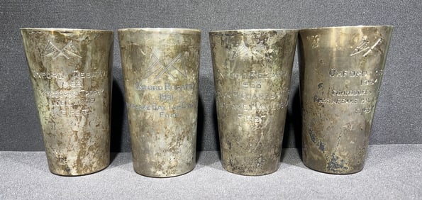 4 LARGE STERLING OXFORD LOG CANOE RACE TROPHIES
