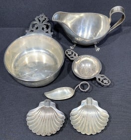 STERLING PORRINGER, GRAVY BOAT & SHELL DISH