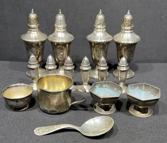 STERLING SALT & PEPPERS, BABY SPOON LOT