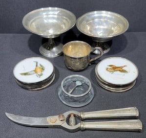 STERLING COMPOTES, COASTERS & CUPS LOT