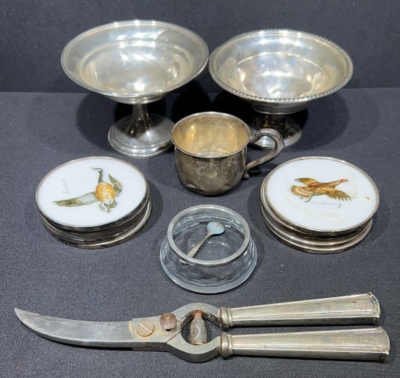 STERLING COMPOTES, COASTERS & CUPS LOT: 3-1/2" X 5"