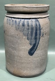 ANTIQUE BLUE DECORATED STONEWARE CROCK