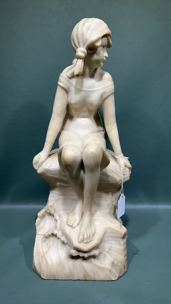 MARBLE FIGURE OF A YOUNG GIRL: 17" X 8" X 7"