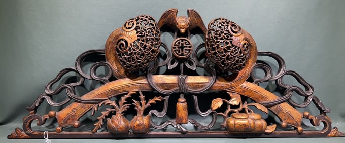 CARVED CHINESE WOOD & LACQUERED PANEL