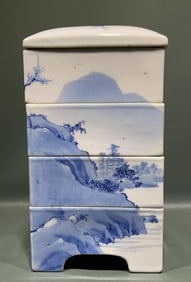 LARGE JAPANESE DECORATED PORCELAIN BENTO BOX