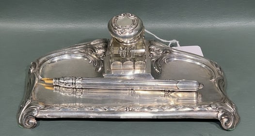 STERLING SILVER INKSTAND W/ WELL & PEN