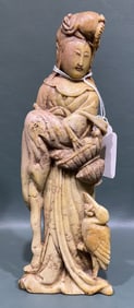 ANTIQUE CHINESE SOAPSTONE CARVING OF LAN CAIHE