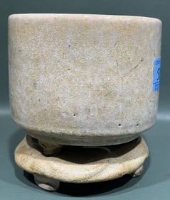 ANTIQUE CHINESE STONEWARE CENSOR W/ STAND