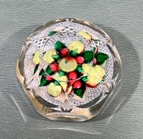 SANDWICH GLASS PAPERWEIGHT, FACETED BOUQUET