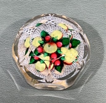 SANDWICH GLASS PAPERWEIGHT, FACETED BOUQUET (1 of 5)