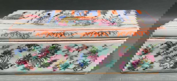 EMAMEL DECORATED CHINESE CELADON PORCELAIN BOX