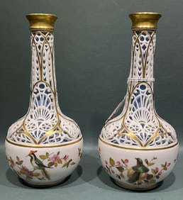 PAIR OF CROWN DERBY RETICULATED VASES