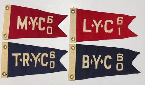 4 VINTAGE BURGEE RACING FLAGS - (3) 1960 (1) 1961