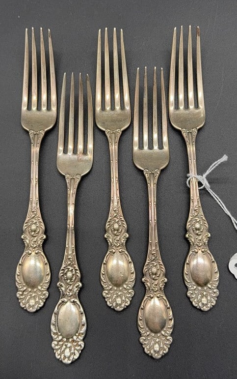 5 STERLING DINNER FORKS: 7" LONG