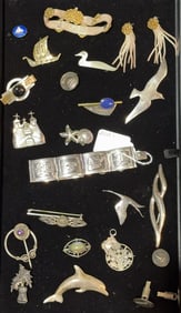 COLLECTION OF STERLING PINS/BRACELETS