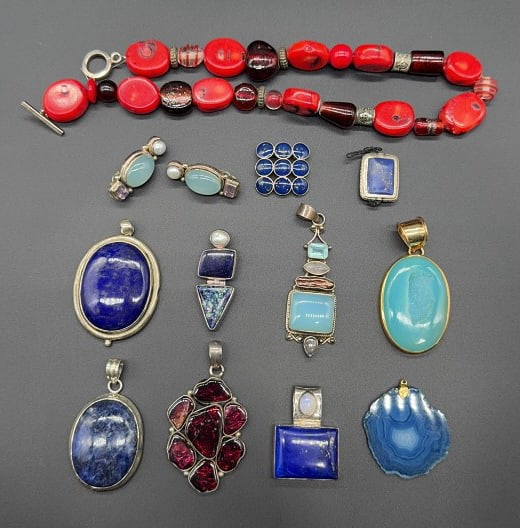 COLL OF STERLING & HARD STONE JEWELRY: ~