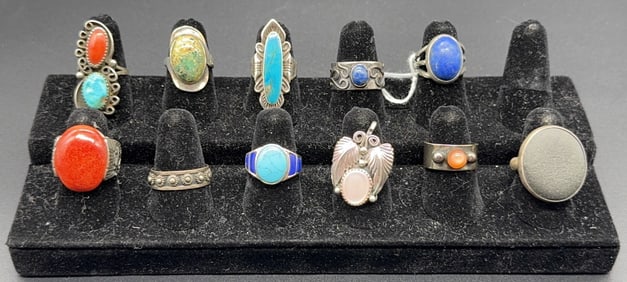 11 NATIVE AMERICAN STERLING RINGS