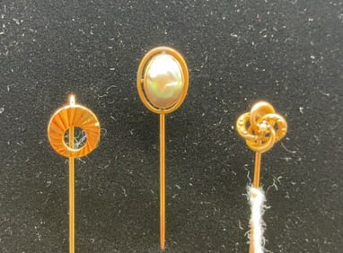 3 VARIOUS 10KT GOLD HAT PINS