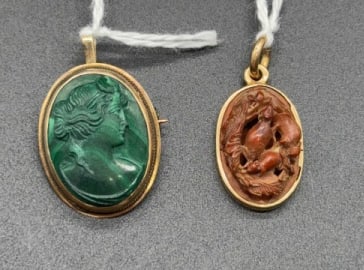 2 - 10 KT (TESTED) GOLD CARVED PENDANTS