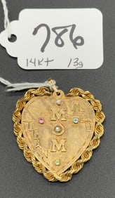 14KT GOLD "MOM" HEART PENDANT