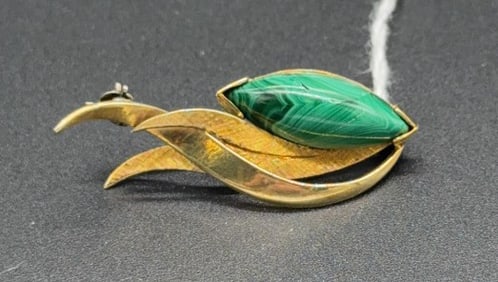 14KT GOLD GREEN MALACHITE? BROOCH