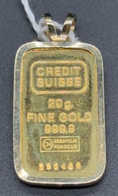 CREDIT SUISSE 20g GOLD BAR IN 14KT PENDANT