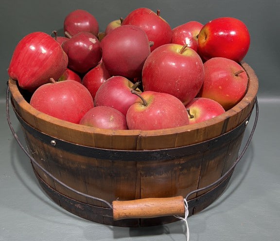 WOODEN HANDLED BUCKET W/ FAUX APPLES (1 of 3)