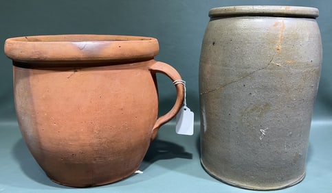 REDWARE HANDLED CROCK & STONEWARE CROCK