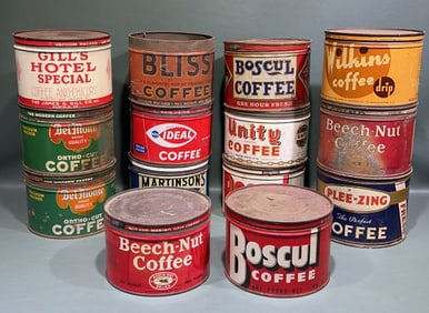 LARGE COLLECTION OF VINTAGE COFFEE TINS