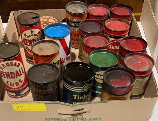 COLLECTION OF VARIOUS VINTAGE GREASE CANS (1 of 8)