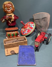 VINTAGE WOODEN DOMINOES & TOY LOT