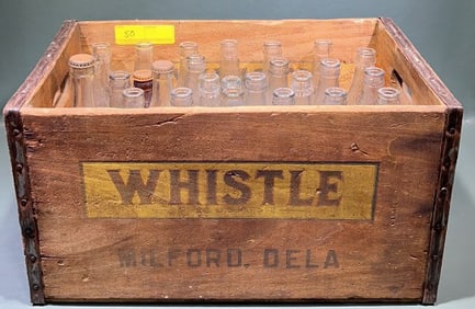 WHISTLE MILFORD DE ADVERTISING CASE & BOTTLES