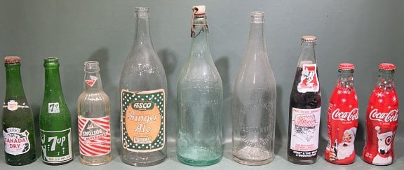 LOT OF VARIOUS VINTAGE SODA BOTTLES: 2 BOXES