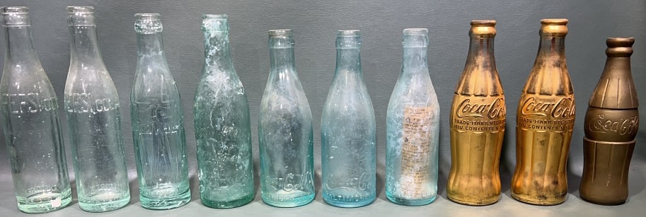 COLLECTION OF EARLY COCA-COLA / PEPSI BOTTLES: LARGEST IS 11 1/2" TALL