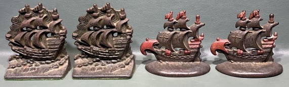 2 PAIR OF CAST IRON SHIP BOOKENDS